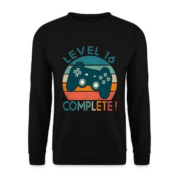 Level 16 Geschenk Videospiele Geburtstag 16 Jahre - Unisex Pullover - Schwarz - Vorne - Alina (178cm) & Michal (187cm)