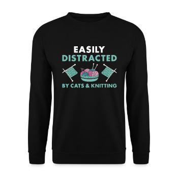 Tricoteuse facilement distraite par les chats et le tricot - Sweat-shirt Unisexe - noir - Devant - Alina (178cm) & Michal (187cm)