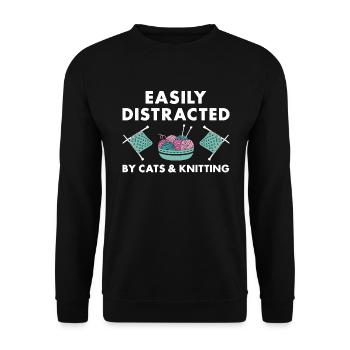 Tricoteuse facilement distraite par les chats et le tricot - Sweat-shirt Unisexe - noir - Devant - Alina (178cm) & Michal (187cm)