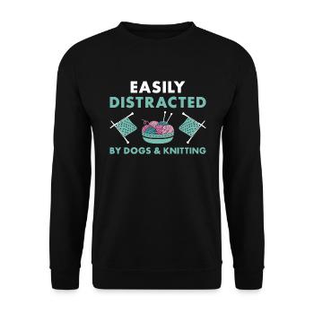 Tricoteuse facilement distraite par les chiens et le tricot - Sweat-shirt Unisexe - noir - Devant - Alina (178cm) & Michal (187cm)