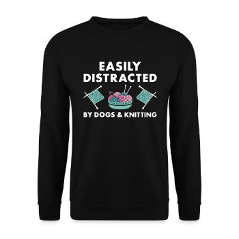 Tricoteuse facilement distraite par les chiens et le tricot - Sweat-shirt Unisexe - noir - Devant - Alina (178cm) & Michal (187cm)