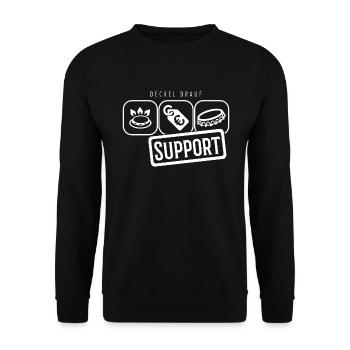 Gaspreis Deckel Support Piktogramm - Unisex Pullover - Schwarz - Vorne - Alina (178cm) & Michal (187cm)