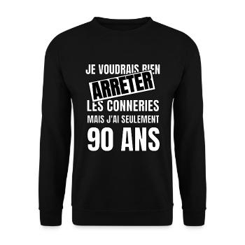 90 ans - Sweat-shirt Unisexe - noir - Devant - Alina (178cm) & Michal (187cm)