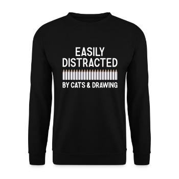 Drawer Easily Distracted By Cats And Drawing - Unisex Sweatshirt - black - Front - Alina (178cm) & Michal (187cm)