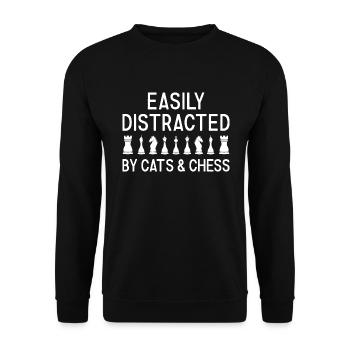 Chess Player Easily Distracted By Cats And Chess - Unisex Pullover - Schwarz - Vorne - Alina (178cm) & Michal (187cm)