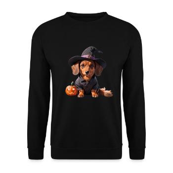 Sorcière teckel avec chapeau de sorcière Halloween Teckel - Sweat-shirt Unisexe - noir - Devant - Alina (178cm) & Michal (187cm)