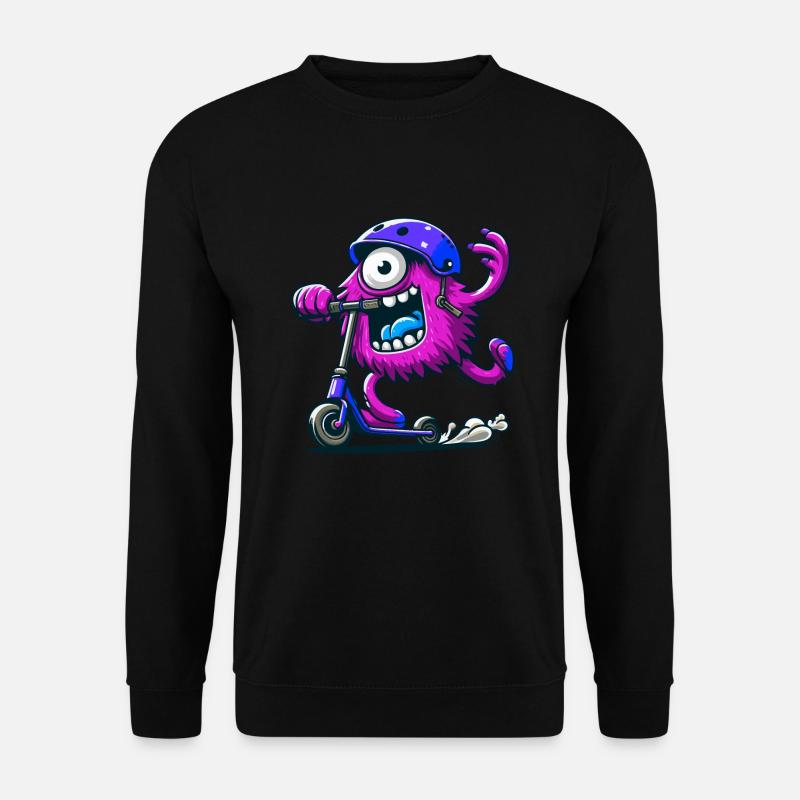 cute funny pink monster on escooter - Unisex Sweatshirt - black