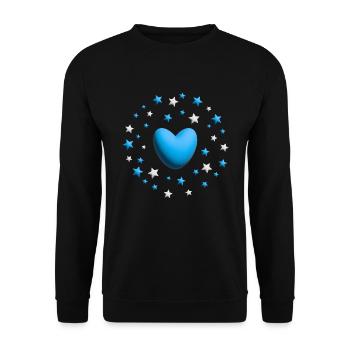 Blaues Herz mit vielen Sternen. - Unisex Pullover - Schwarz - Vorne - Alina (178cm) & Michal (187cm)