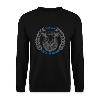 Schaf bleib ruhig und folge der Herde - Unisex Pullover - Schwarz - Vorne - Alina (178cm) & Michal (187cm)