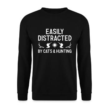 Hunter Easily Distracted By Cats And Hunting - Unisex Sweatshirt - black - Front - Alina (178cm) & Michal (187cm)