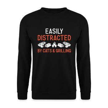 Griller Easily Distracted By Cats And Grilling - Unisex Pullover - Schwarz - Vorne - Alina (178cm) & Michal (187cm)