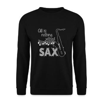 I love Sax | Ich liebe Saxofon - Unisex Pullover - Schwarz - Vorne - Alina (178cm) & Michal (187cm)