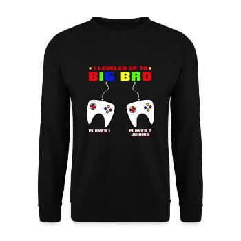 I Leveled Up To Big Bro - Unisex Sweatshirt - black - Front - Alina (178cm) & Michal (187cm)
