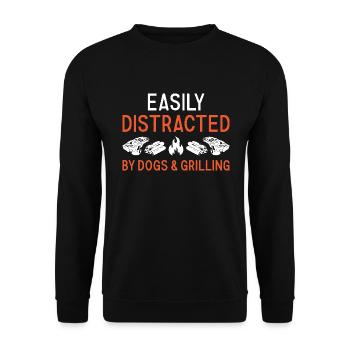 Griller Easily Distracted By Dogs And Grilling - Unisex Pullover - Schwarz - Vorne - Alina (178cm) & Michal (187cm)