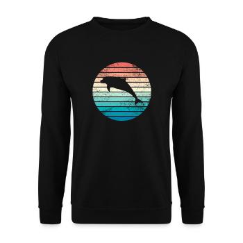 Delfin Retro Vintage Meer Ozean Geschenk Bunt - Unisex Pullover - Schwarz - Vorne - Alina (178cm) & Michal (187cm)