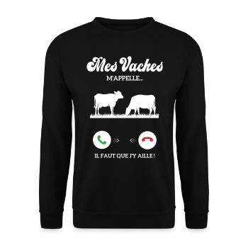 Dicton Drôle De Vache Agriculteur Mes Vaches - Sweat-shirt Unisexe - noir - Devant - Alina (178cm) & Michal (187cm)