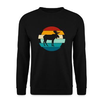 Retro Elch Vintage Elch Geschenk - Unisex Pullover - Schwarz - Vorne - Alina (178cm) & Michal (187cm)