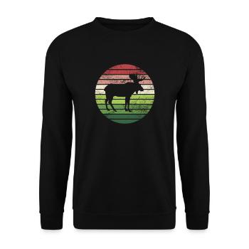 Elch Natur Landschaft Hirsch Vintage Retro Wald - Unisex Pullover - Schwarz - Vorne - Alina (178cm) & Michal (187cm)