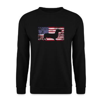 Dackelhund Dackel Hund Geschenk USA Flagge Amerika - Unisex Pullover - Schwarz - Vorne - Alina (178cm) & Michal (187cm)
