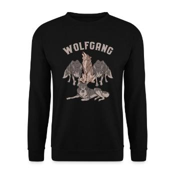 Wolfgang First name Wortspiel Wölfe WOLF GANG - Unisex Sweatshirt - black - Front - Alina (178cm) & Michal (187cm)