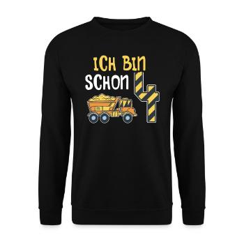 4. Geburtstag Junge 4 Jahre alt Baustelle Kipper - Unisex Pullover - Schwarz - Vorne - Alina (178cm) & Michal (187cm)