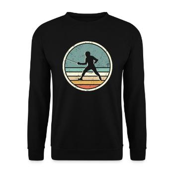 Fechten Fechtsport Grafik Retro Fechter - Unisex Pullover - Schwarz - Vorne - Alina (178cm) & Michal (187cm)