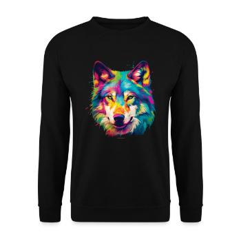 Éclat Sauvage - Pop-Art de Loup Multicolore - Sweat-shirt Unisexe - noir - Devant - Alina (178cm) & Michal (187cm)