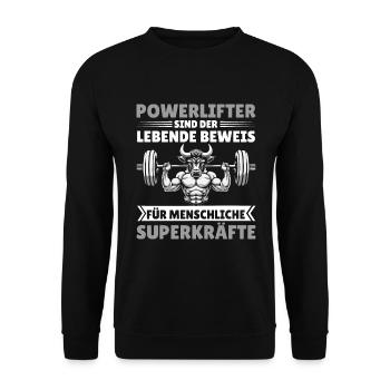 Powerlifter Beweis für Superkräfte Gym Motivation - Unisex Pullover - Schwarz - Vorne - Alina (178cm) & Michal (187cm)