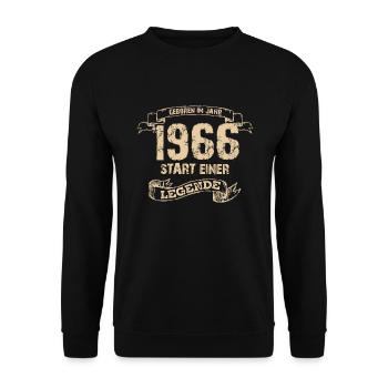 Geboren im Jahr 1966. Start einer Legende! - Unisex Pullover - Schwarz - Vorne - Alina (178cm) & Michal (187cm)