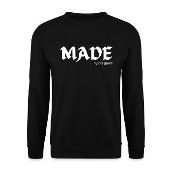 Gemacht von seiner Gnade - Christian - Unisex Pullover - Schwarz - Vorne - Alina (178cm) & Michal (187cm)