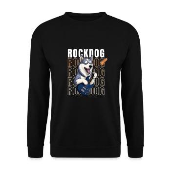 Gitarre spielender Husky - Unisex Pullover - Schwarz - Vorne - Alina (178cm) & Michal (187cm)