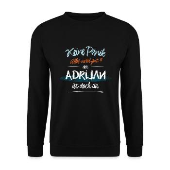 Adrijan - Keine Panik. Alles wird gut - Unisex Pullover - Schwarz - Vorne - Alina (178cm) & Michal (187cm)