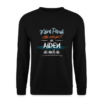 Aiden - Keine Panik. Alles wird gut - Unisex Pullover - Schwarz - Vorne - Alina (178cm) & Michal (187cm)