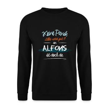 Alfons - Keine Panik. Alles wird gut - Unisex Pullover - Schwarz - Vorne - Alina (178cm) & Michal (187cm)