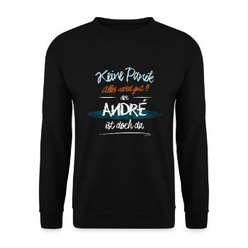 André - Keine Panik. Alles wird gut - Unisex Pullover - Schwarz - Vorne - Alina (178cm) & Michal (187cm)