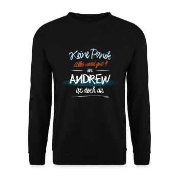 Andrew - Keine Panik. Alles wird gut - Unisex Pullover - Schwarz - Vorne - Alina (178cm) & Michal (187cm)