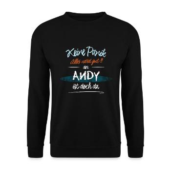 Andy - Keine Panik. Alles wird gut - Unisex Pullover - Schwarz - Vorne - Alina (178cm) & Michal (187cm)