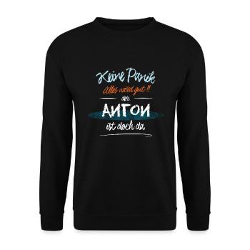 Anton - Keine Panik. Alles wird gut - Unisex Pullover - Schwarz - Vorne - Alina (178cm) & Michal (187cm)