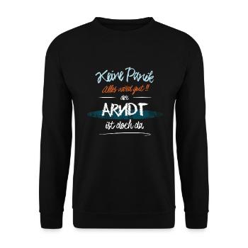 Arndt - Keine Panik. Alles wird gut - Unisex Pullover - Schwarz - Vorne - Alina (178cm) & Michal (187cm)