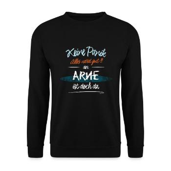 Arne - Keine Panik. Alles wird gut - Unisex Pullover - Schwarz - Vorne - Alina (178cm) & Michal (187cm)
