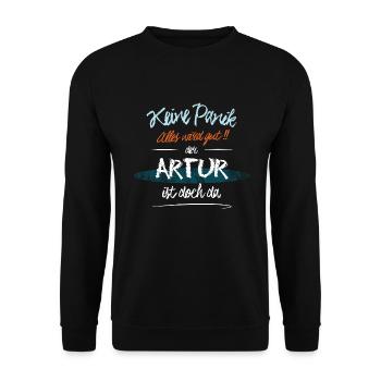 Artur - Keine Panik. Alles wird gut - Unisex Pullover - Schwarz - Vorne - Alina (178cm) & Michal (187cm)
