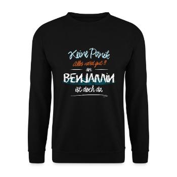 Benjamin - Keine Panik. Alles wird gut - Unisex Pullover - Schwarz - Vorne - Alina (178cm) & Michal (187cm)