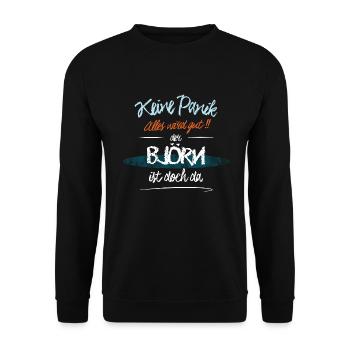 Björn - Keine Panik. Alles wird gut - Unisex Pullover - Schwarz - Vorne - Alina (178cm) & Michal (187cm)