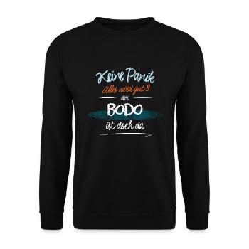 Bodo - Keine Panik. Alles wird gut - Unisex Pullover - Schwarz - Vorne - Alina (178cm) & Michal (187cm)
