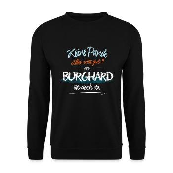 Burghard - Keine Panik. Alles wird gut - Unisex Pullover - Schwarz - Vorne - Alina (178cm) & Michal (187cm)