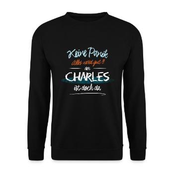 Charles - Keine Panik. Alles wird gut - Unisex Pullover - Schwarz - Vorne - Alina (178cm) & Michal (187cm)