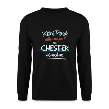 Chester - Keine Panik. Alles wird gut - Unisex Pullover - Schwarz - Vorne - Alina (178cm) & Michal (187cm)