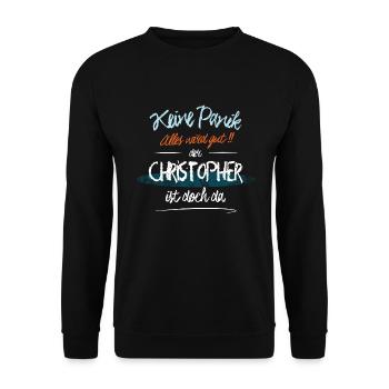 Christopher - Keine Panik. Alles wird gut - Unisex Pullover - Schwarz - Vorne - Alina (178cm) & Michal (187cm)