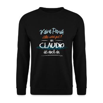 Claudio - Keine Panik. Alles wird gut - Unisex Pullover - Schwarz - Vorne - Alina (178cm) & Michal (187cm)