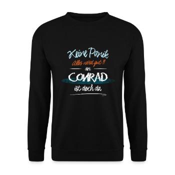 Conrad - Keine Panik. Alles wird gut - Unisex Pullover - Schwarz - Vorne - Alina (178cm) & Michal (187cm)